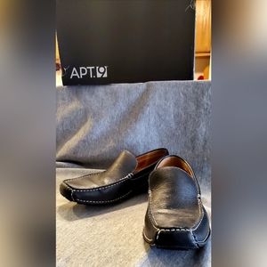 Mens black leather slip on shoes